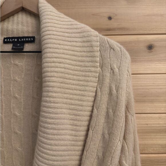Vintage Ralph Lauren Black Label Size Medium Cashmere Cable Knit Wrap Sweater - Picture 5 of 15